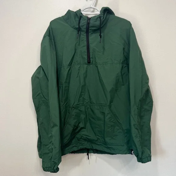 American Giant Mens Jacket XL Green 1/4 Zip Soft Shell Hood Nylon Pocket Popover - Picture 1 of 11